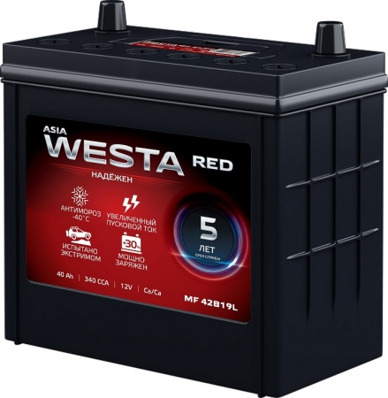 Аккумулятор WESTA JIS MF 42B19 40 Ah, 340A L+