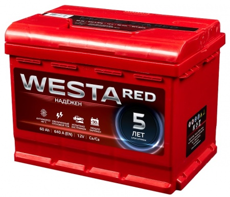 Аккумулятор Westa RED 6СТ-60 низкая 60 Ah, 640A R+