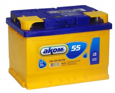 Аккумулятор AКОМ 6CT-55 Евро (55 А/ч) 520А R+ Низкий