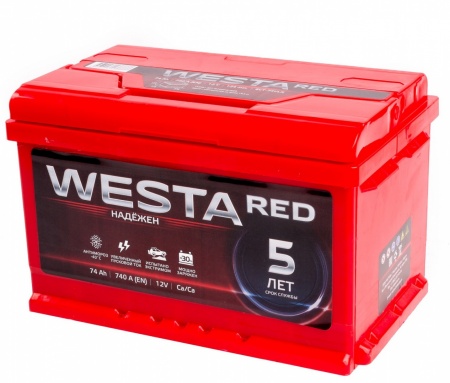 Аккумулятор WESTA RED 6СТ-74 низкая 74 Ah, 760A R+