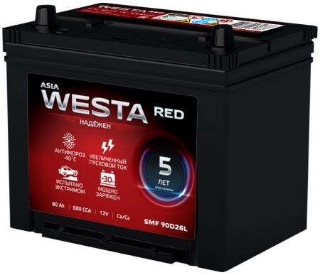 Аккумулятор Westa JIS SMF 90D26 80 Ah, 680A R+