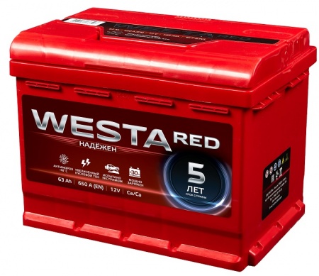Аккумулятор Westa RED 6СТ-63 63 Ah, 650A L+