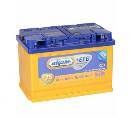 Аккумулятор AКОМ +EFB 6CT-75 Евро (75 А/ч) 750А R+