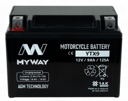 MYWAY YTX9-BS AGM (9 A/h), 125A L+