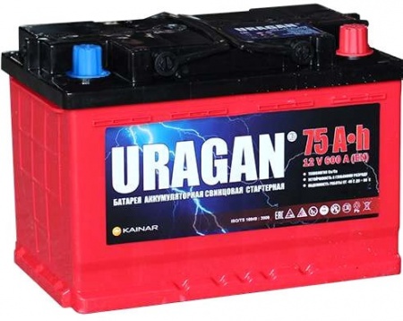 Аккумулятор Uragan (75 А/ч) 600A R+