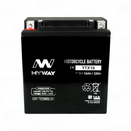 MYWAY YTX16-BS AGM (16 A/ч) 220A L+